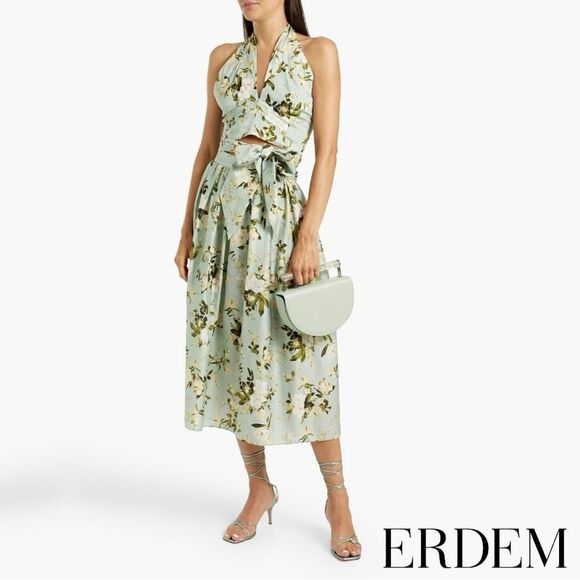 Erdem **NWT** Luna Poplin Cotton Halter Crop Top In Magnolia Garden Mint Green - Picture 4 of 16